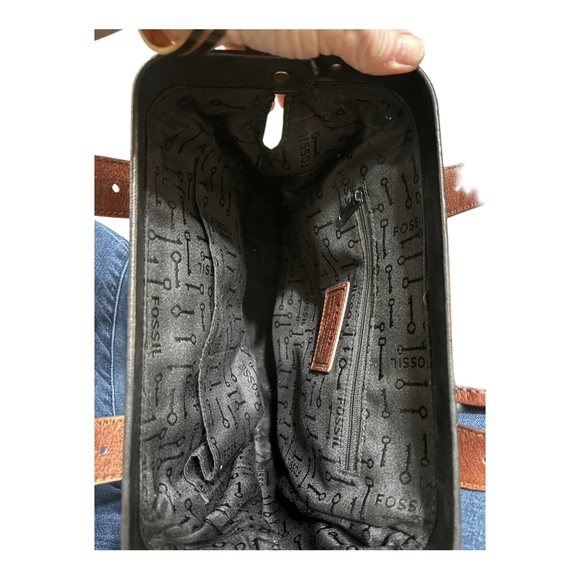 Fossil Black and Tan Leather Satchel vintage - Picture 4 of 6